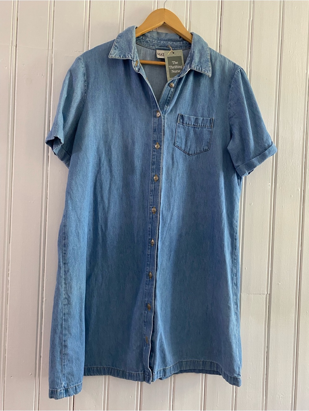 VINTAGE denim button down short sleeve mini dress
